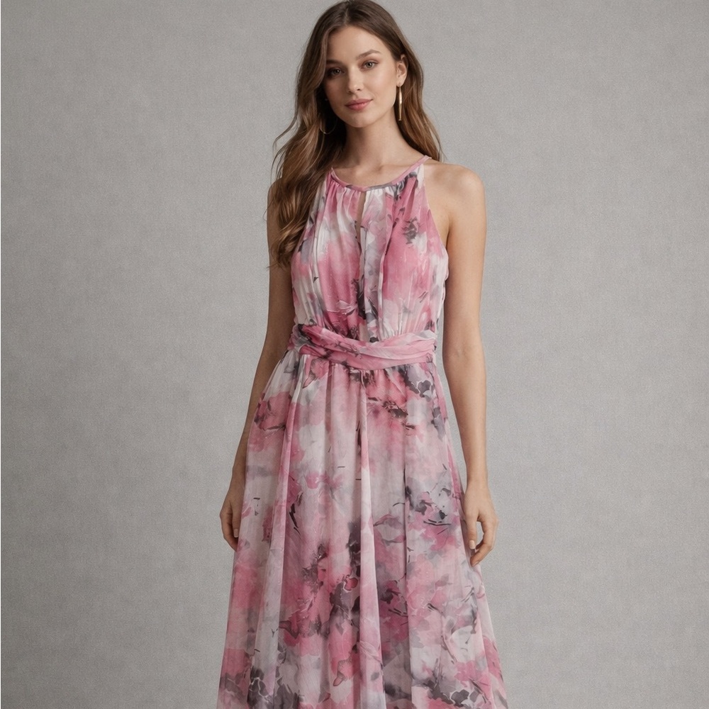 R&M Richards Pink Floral Maxi Dress